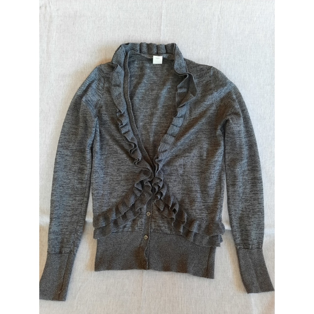 J. Crew Women's XS Ruffle V-Neck Traversa Top Blouse LS Gray Merino Wool Blend